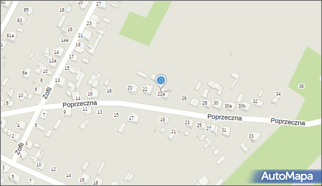 Zelów, Poprzeczna, 22a, mapa Zelów