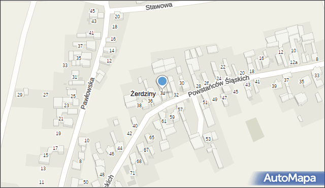 Żerdziny, Powstańców Śląskich, 34, mapa Żerdziny