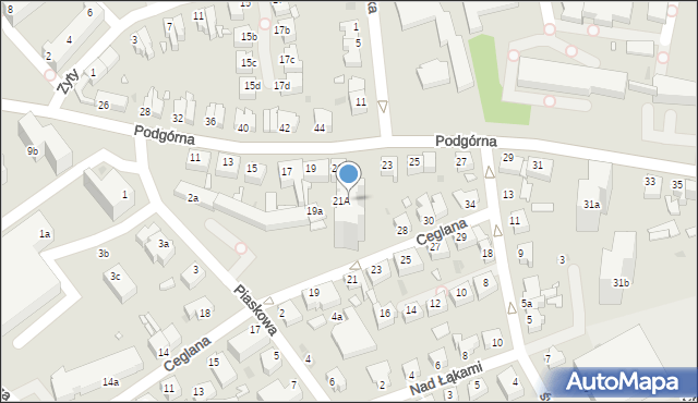 Zielona Góra, Podgórna, 21B, mapa Zielona Góra