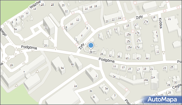 Zielona Góra, Podgórna, 26, mapa Zielona Góra