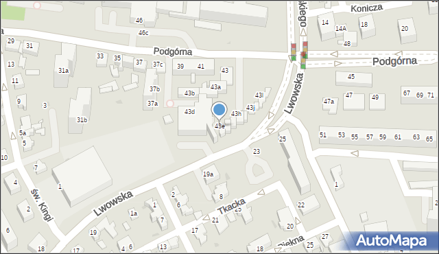 Zielona Góra, Podgórna, 43e, mapa Zielona Góra
