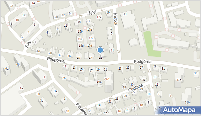 Zielona Góra, Podgórna, 44, mapa Zielona Góra