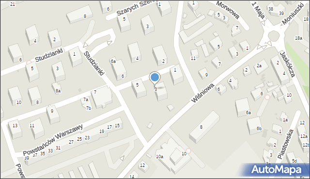 Zielona Góra, Powstańców Warszawy, 3, mapa Zielona Góra