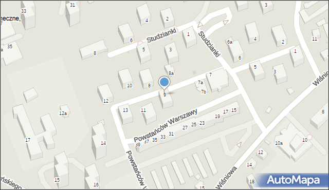 Zielona Góra, Powstańców Warszawy, 9, mapa Zielona Góra