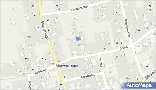 Żółkiewka-Osada, Polna, 3, mapa Żółkiewka-Osada