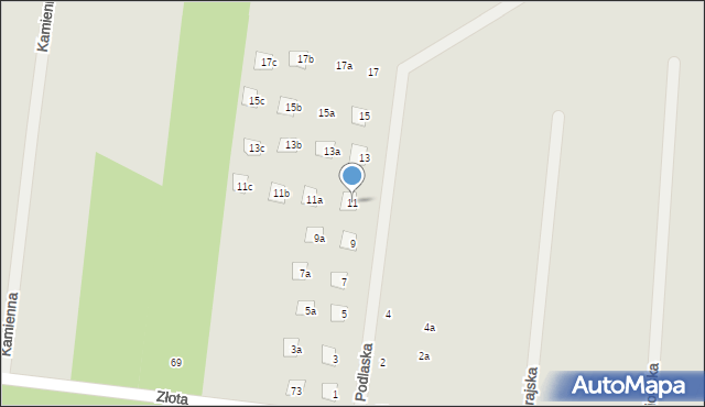 Żory, Podlaska, 11, mapa Żor