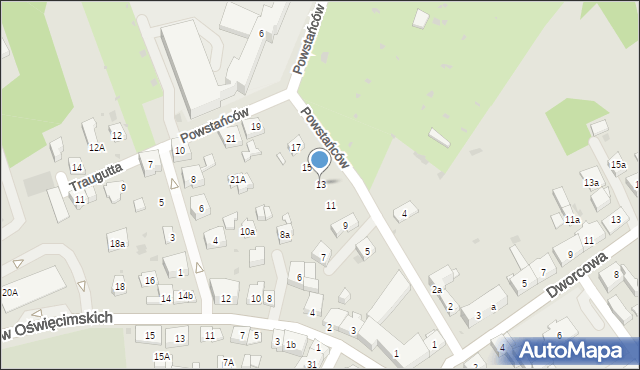 Żory, Powstańców, 13, mapa Żor