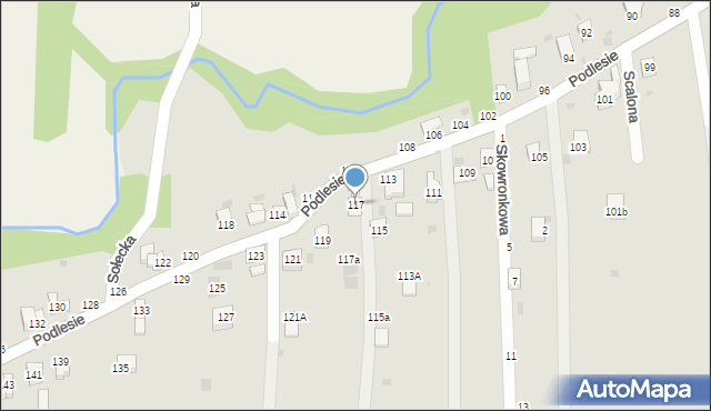 Żywiec, Podlesie, 117, mapa Żywiec