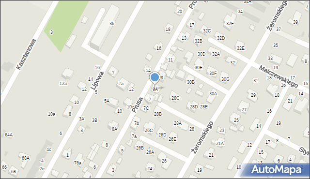 Biała Podlaska, Prusa Bolesława, 9A, mapa Białej Podlaskiej