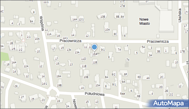 Białystok, Pracownicza, 11A, mapa Białegostoku