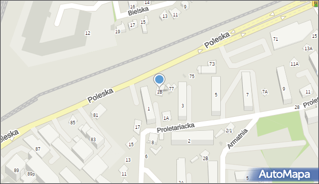 Białystok, Proletariacka, 1B, mapa Białegostoku