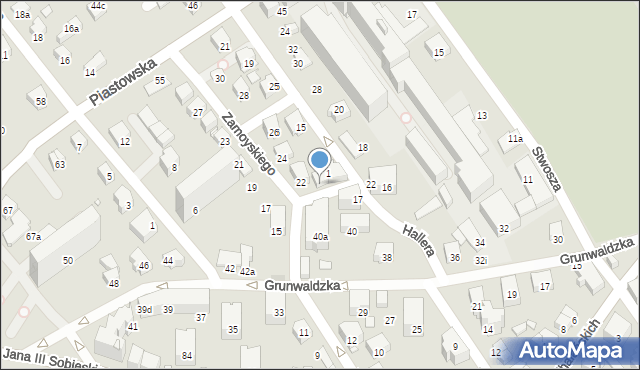 Bielsko-Biała, Próchnika Adama, 1, mapa Bielsko-Białej