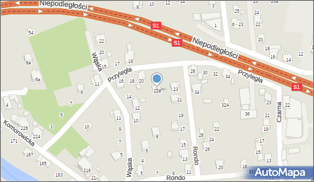 Bielsko-Biała, Przyległa, 22a, mapa Bielsko-Białej