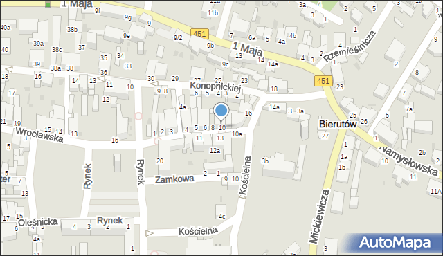 Bierutów, Przyjaciół Żołnierza, 10, mapa Bierutów