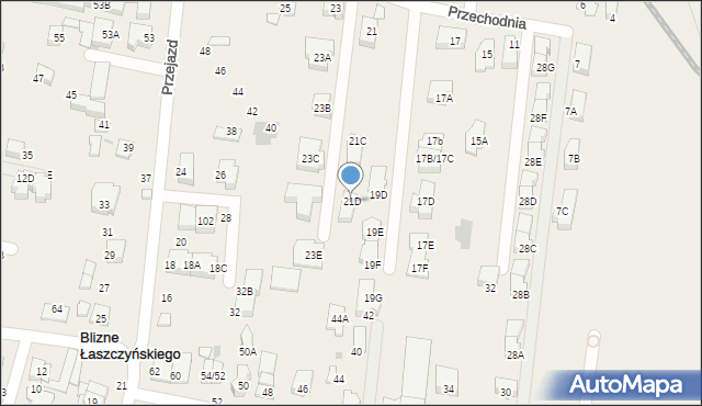 Blizne Łaszczyńskiego, Przechodnia, 21D, mapa Blizne Łaszczyńskiego