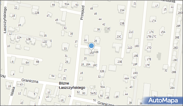 Blizne Łaszczyńskiego, Przejazd, 102, mapa Blizne Łaszczyńskiego