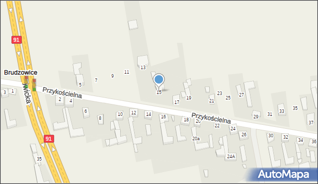Brudzowice, Przykościelna, 15, mapa Brudzowice