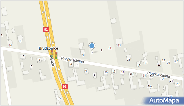 Brudzowice, Przykościelna, 7, mapa Brudzowice