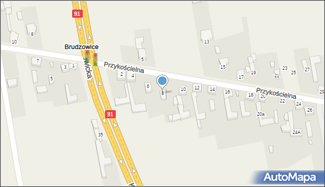 Brudzowice, Przykościelna, 8, mapa Brudzowice