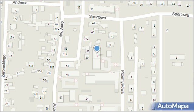 Brzeziny, Przemysłowa, 1, mapa Brzeziny