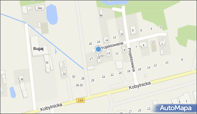 Bugaj, Projektowana, 15, mapa Bugaj