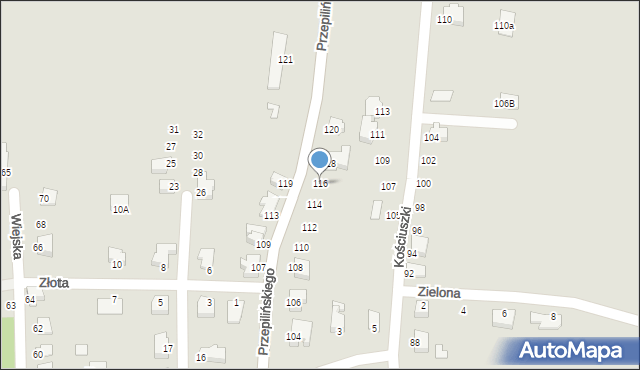 Cieszyn, Przepilińskiego Hieronima, 116, mapa Cieszyna