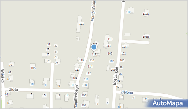 Cieszyn, Przepilińskiego Hieronima, 118, mapa Cieszyna