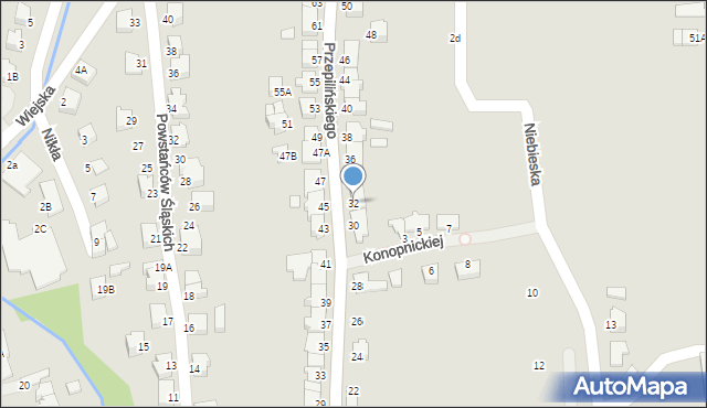 Cieszyn, Przepilińskiego Hieronima, 32, mapa Cieszyna