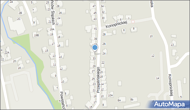 Cieszyn, Przepilińskiego Hieronima, 33A, mapa Cieszyna