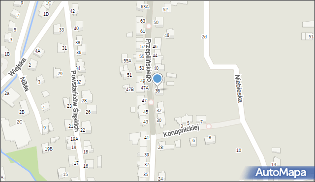 Cieszyn, Przepilińskiego Hieronima, 36, mapa Cieszyna