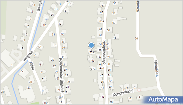 Cieszyn, Przepilińskiego Hieronima, 55A, mapa Cieszyna