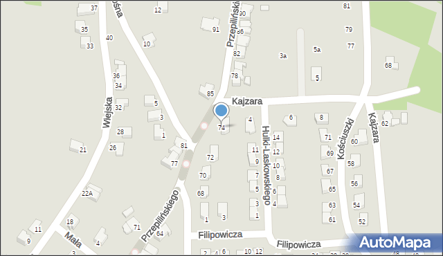 Cieszyn, Przepilińskiego Hieronima, 74, mapa Cieszyna