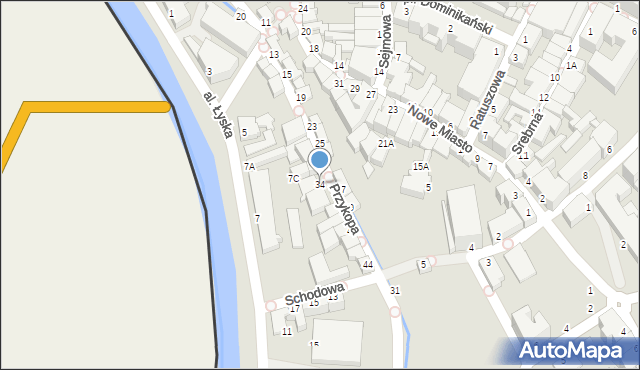 Cieszyn, Przykopa, 34, mapa Cieszyna