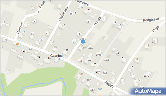 Czaniec, Prosta, 2, mapa Czaniec