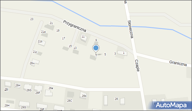Czaple, Przygraniczna, 7, mapa Czaple