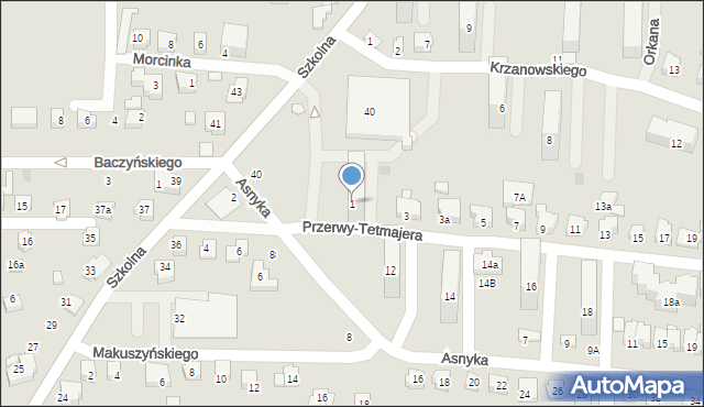 Czechowice-Dziedzice, Przerwy-Tetmajera Kazimierza, 1, mapa Czechowic-Dziedzic