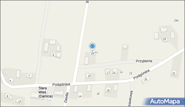 Damice, Przyjazna, 14, mapa Damice
