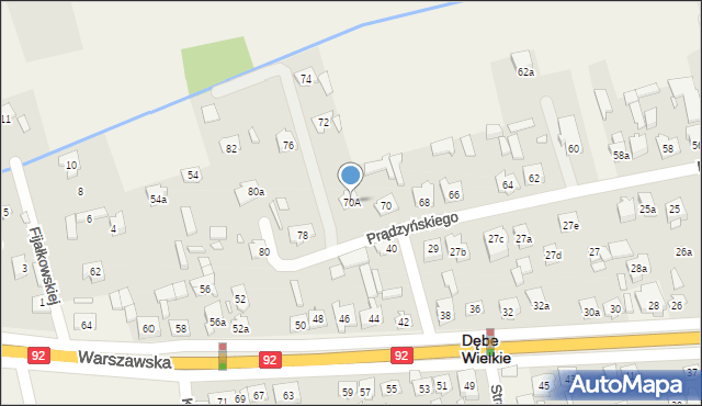 Dębe Wielkie, Prądzyńskiego Ignacego, gen., 70A, mapa Dębe Wielkie