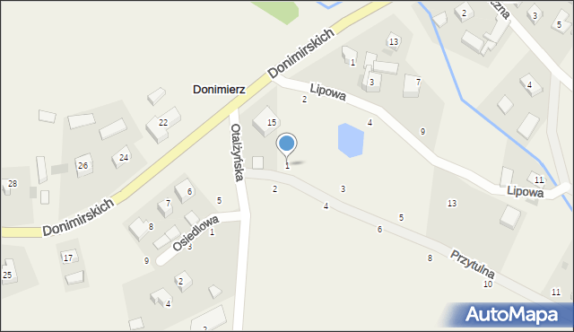 Donimierz, Przytulna, 1, mapa Donimierz