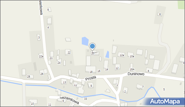Duninowo, Prosta, 20, mapa Duninowo