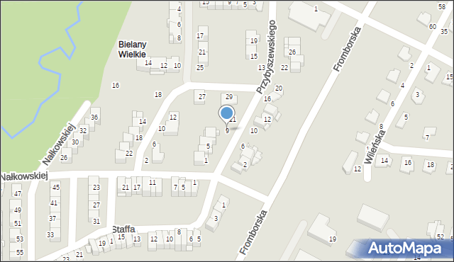 Elbląg, Przybyszewskiego Stanisława, 9, mapa Elbląga