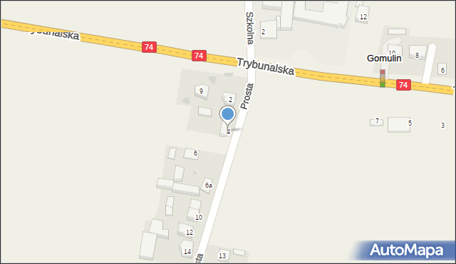 Gomulin, Prosta, 4, mapa Gomulin