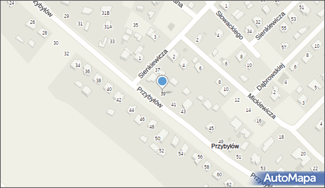 Gorzyce, Przybyłów, 39, mapa Gorzyce