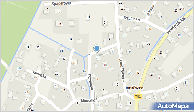 Jankowice, Przyległa, 1, mapa Jankowice