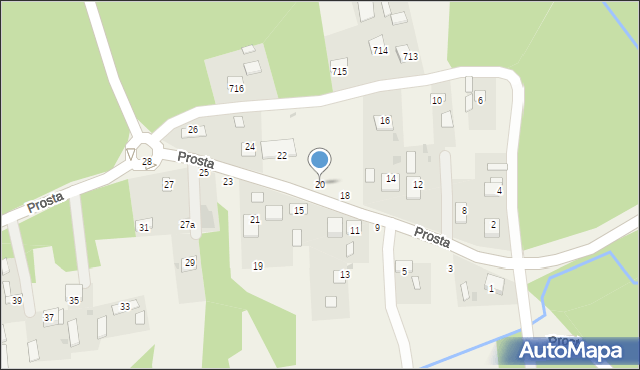Jasień, Prosta, 20, mapa Jasień