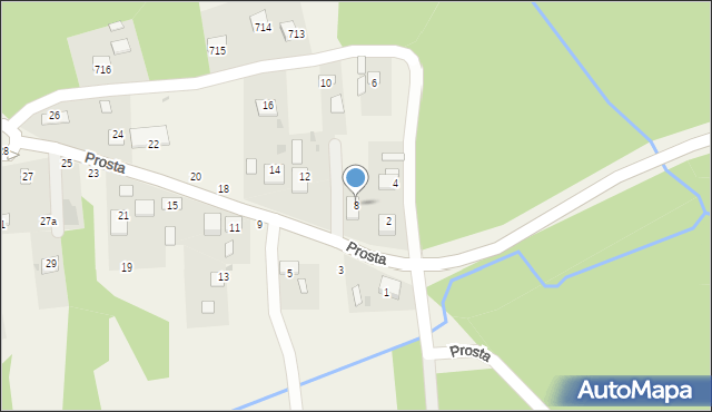 Jasień, Prosta, 8, mapa Jasień