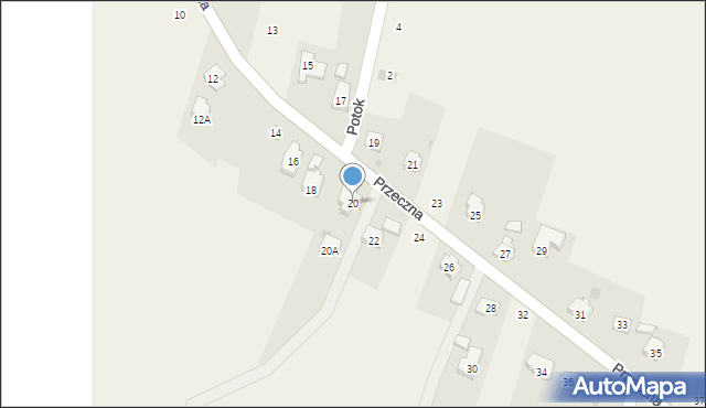 Jawiszowice, Przeczna, 20, mapa Jawiszowice