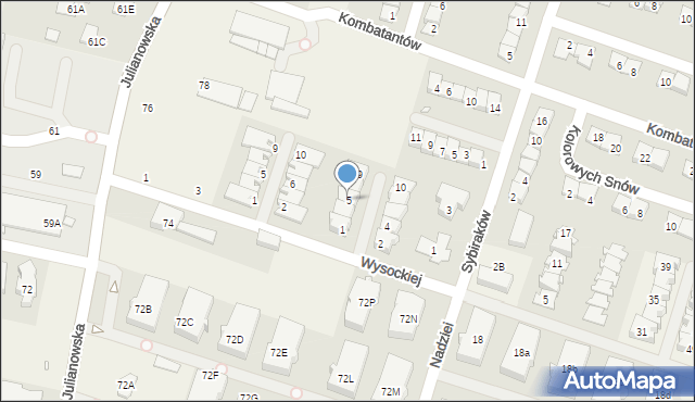 Julianów, Przytulna, 5, mapa Julianów