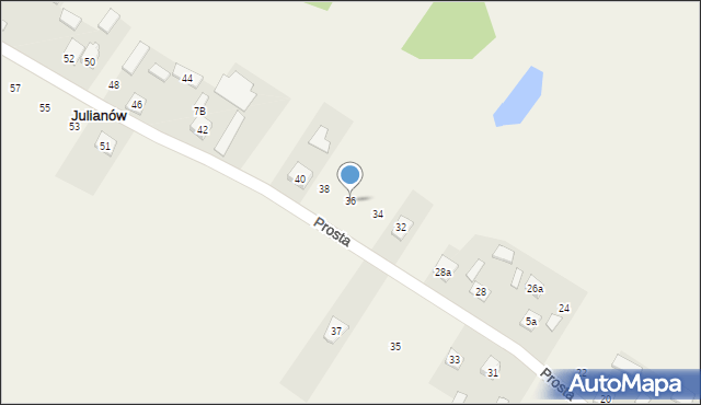 Julianów, Prosta, 36, mapa Julianów
