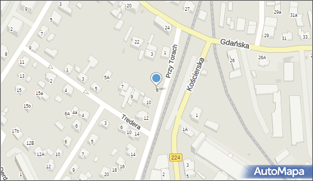 Kartuzy, Przy Torach, 8, mapa Kartuzy